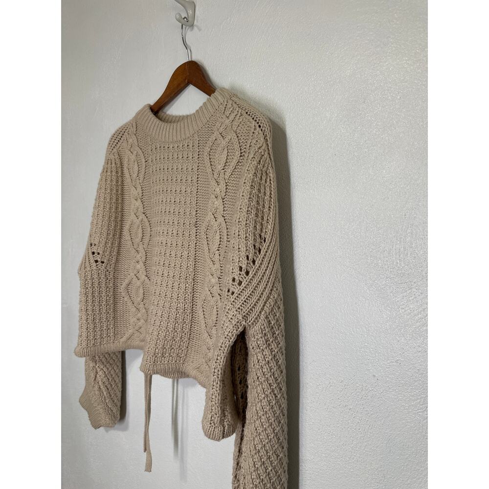 Gianni Bini Oversized Crop Chunky Cable Knit Fishermen Sweater M Cream Designer - Picture 6 of 13
